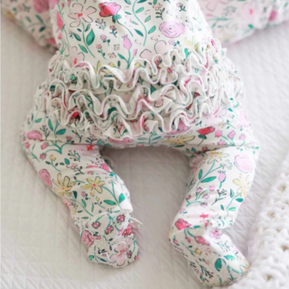 NWT - Caden Lane - Paris Petals Ruffle Zipper Footie - Newborn